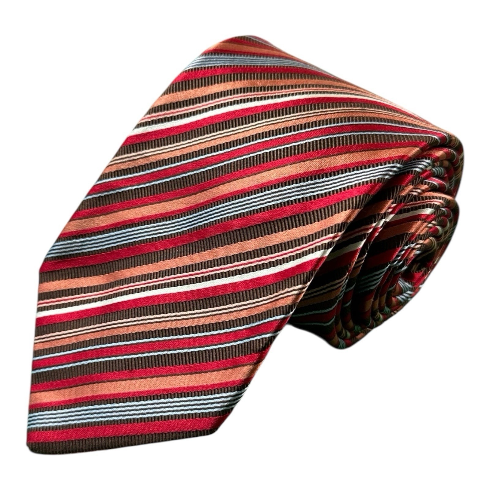 Brioni Red Blue Brown Striped Pure Silk Mens Tie 35 Inch Width
